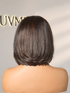 Brown Highlight Silky Short Bob Wig Layered Cut Human Hair Glueless 5x5 Closure Pre-Cut Lace Wig
