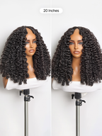 True Scalp V Part 180% Density Burmese Curly Finger Coil Ends Glueless Human Hair Wig with Flexi-Fit Drawstring