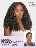 True Scalp V Part 180% Density Burmese Curly Finger Coil Ends Glueless Human Hair Wig with Flexi-Fit Drawstring