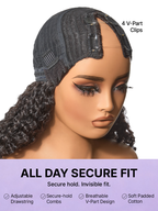 True Scalp V Part 180% Density Burmese Curly Finger Coil Ends Glueless Human Hair Wig with Flexi-Fit Drawstring