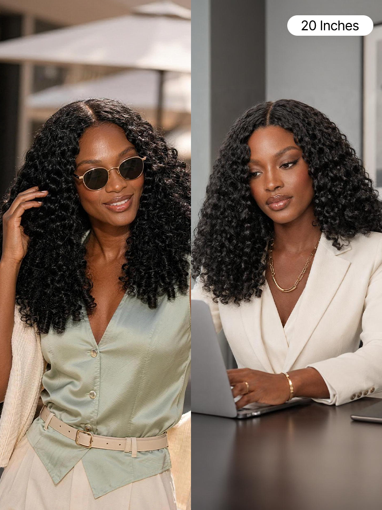 True Scalp V Part 180% Density Burmese Curly Finger Coil Ends Glueless Human Hair Wig with Flexi-Fit Drawstring