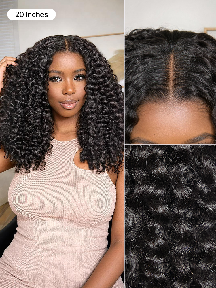 True Scalp V Part 180% Density Burmese Curly Finger Coil Ends Glueless Human Hair Wig with Flexi-Fit Drawstring