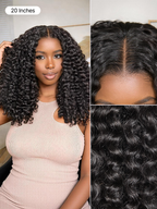True Scalp V Part 180% Density Burmese Curly Finger Coil Ends Glueless Human Hair Wig with Flexi-Fit Drawstring