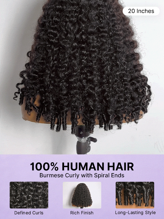 180% Density Burmese Curly Finger Coil Ends Glueless 5x5 Closure HD Lace Wig Pre-Cut Lace - Limited Time Offer