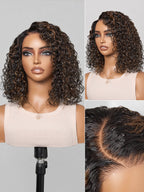 Wet and Wavy Brown Highlight Glueless 5x5 Closure Pre-Cut Lace Water Wave Wig
