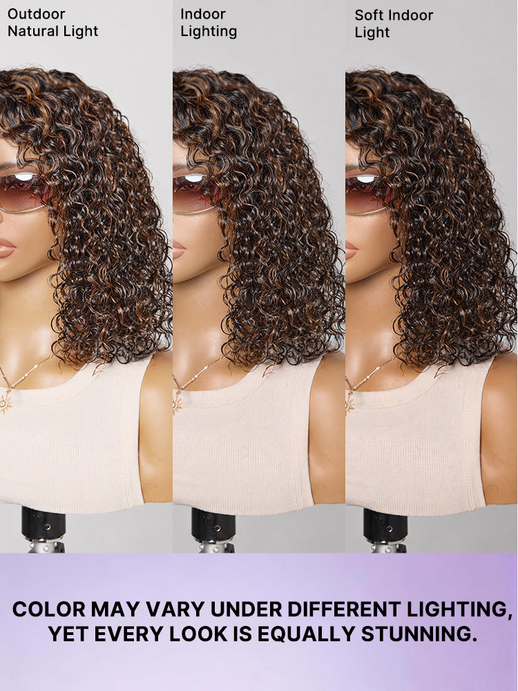 Wet and Wavy Brown Highlight Glueless 5x5 Closure Pre-Cut Lace Water Wave Wig