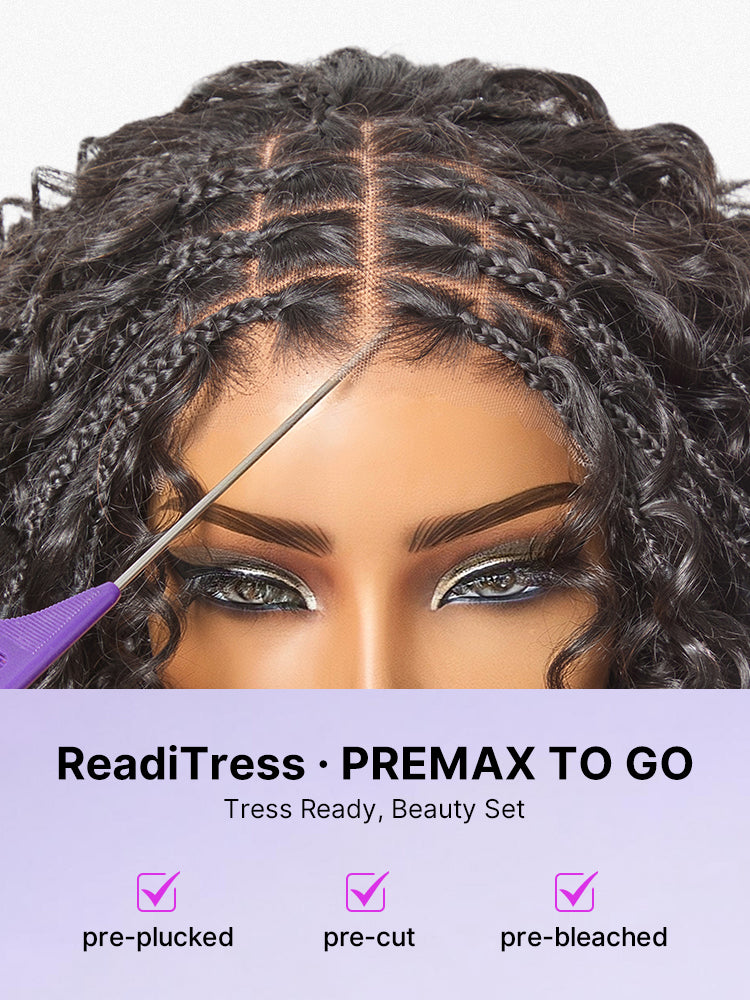 Readitress™ Boho Braids Deep Curly Glueless 5x5 Closure Lace with Braided Top Human Hair Wig Pre-Cut Lace