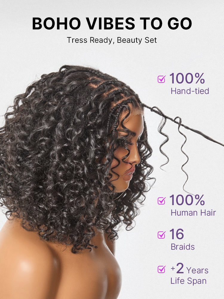 Readitress™ Boho Braids Deep Curly Glueless 5x5 Closure Lace with Braided Top Human Hair Wig Pre-Cut Lace
