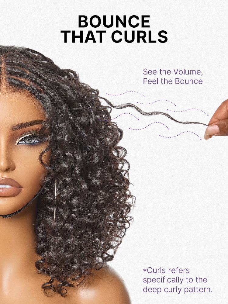 Readitress™ Boho Braids Deep Curly Glueless 5x5 Closure Lace with Braided Top Human Hair Wig Pre-Cut Lace