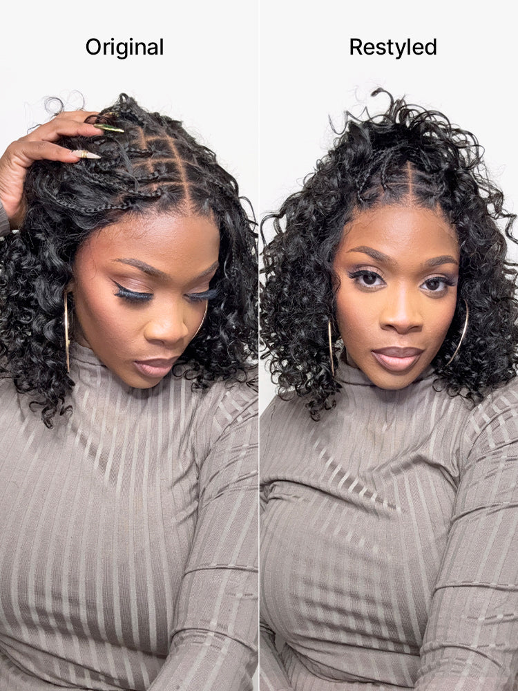 Readitress™ Boho Braids Deep Curly Glueless 5x5 Closure Lace with Braided Top Human Hair Wig Pre-Cut Lace