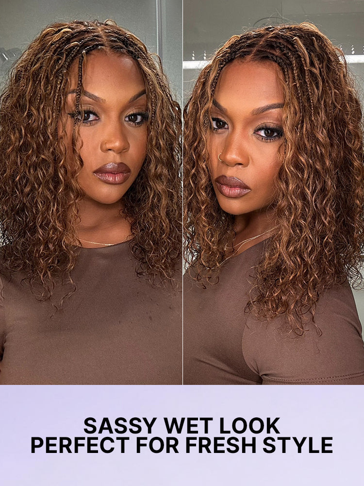 Readitress™ Boho Braids Deep Curly Glueless 5x5 Closure Lace with Braided Top Human Hair Wig Pre-Cut Lace