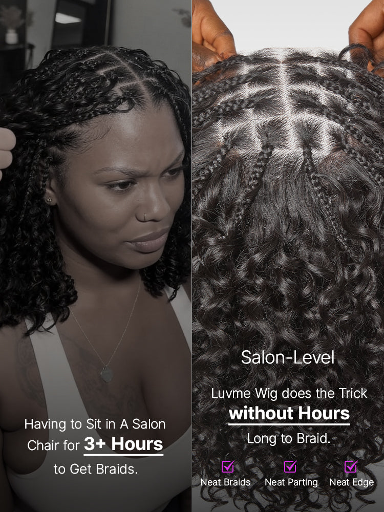 Readitress™ Boho Braids Deep Curly Glueless 5x5 Closure Lace with Braided Top Human Hair Wig Pre-Cut Lace