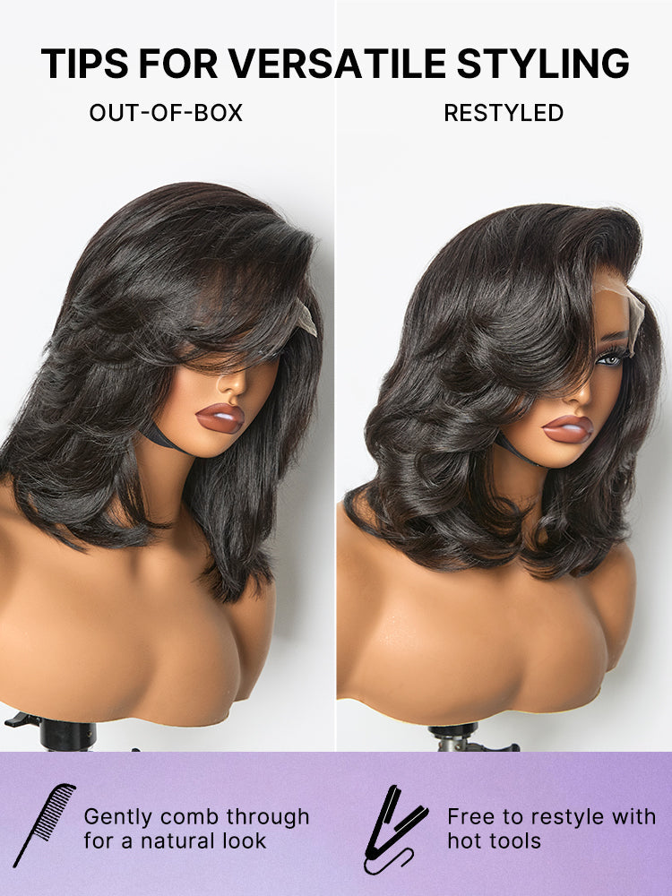 Effortlessly Chic Butterfly Cut Layered Wavy Glueless HD Minimalist Lace Short Wig