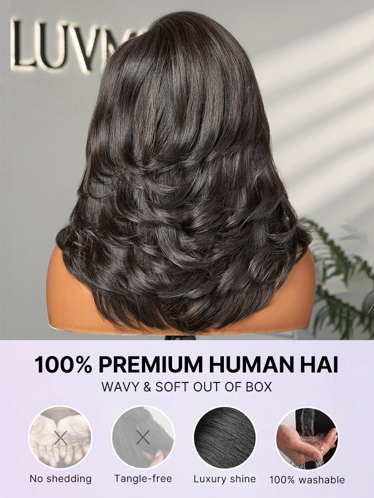 Effortlessly Chic Butterfly Cut Layered Wavy Glueless HD Minimalist Lace Short Wig