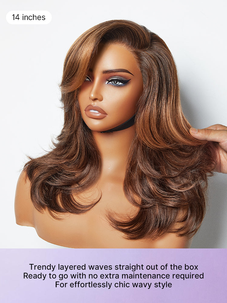 Effortlessly Chic Butterfly Cut Layered Wavy Glueless HD Minimalist Lace Short Wig