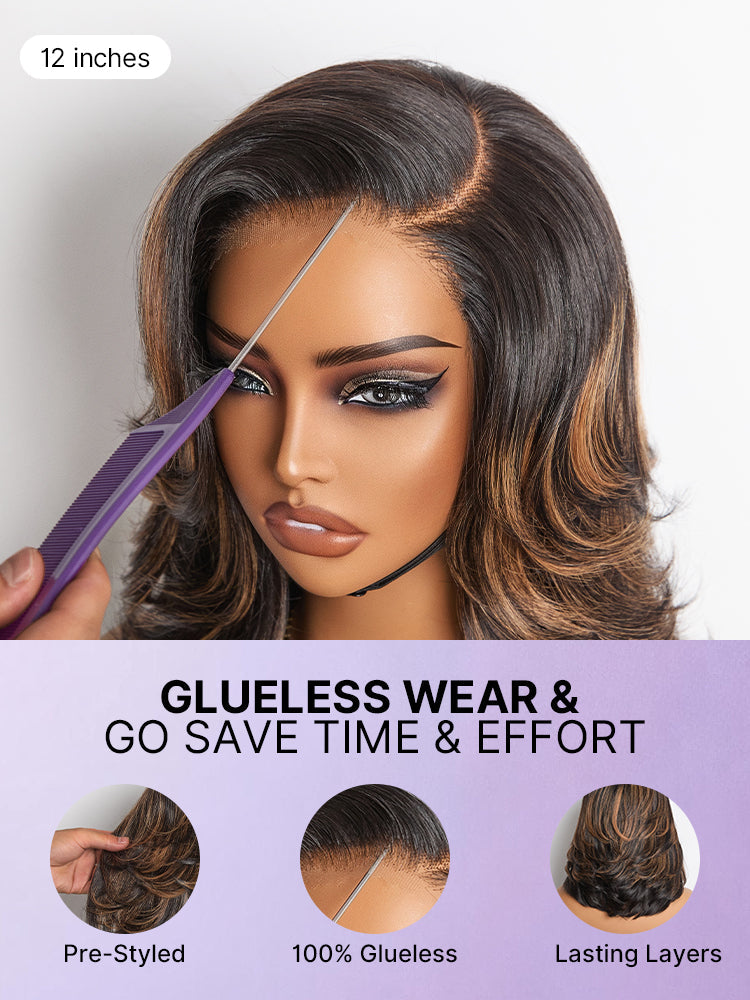 Effortlessly Chic Butterfly Cut Layered Wavy Glueless HD Minimalist Lace Short Wig