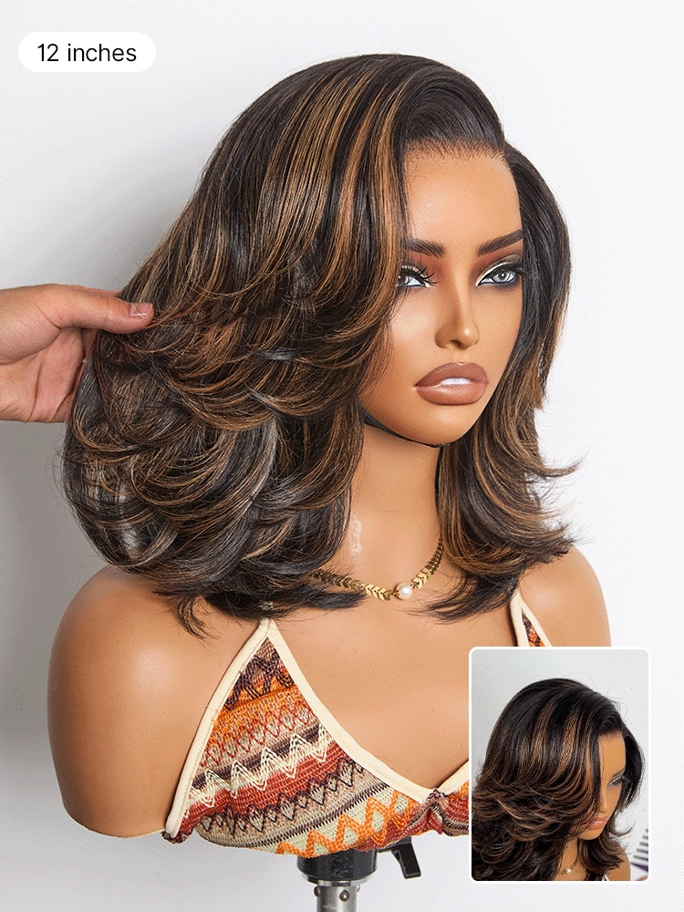 Effortlessly Chic Butterfly Cut Layered Wavy Glueless HD Minimalist Lace Short Wig