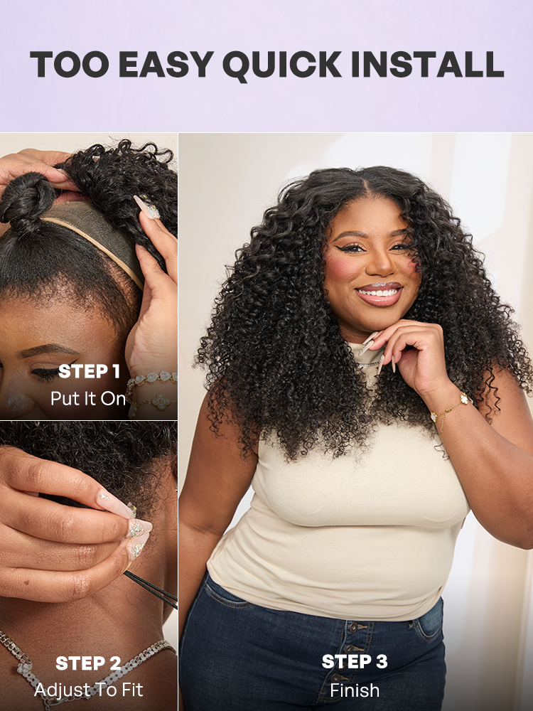 Luvme Too Easy Texture™ 3-In-1 Half Wig 180% Density Kinky Curly Glueless Flexi-Fit Drawstring Wig