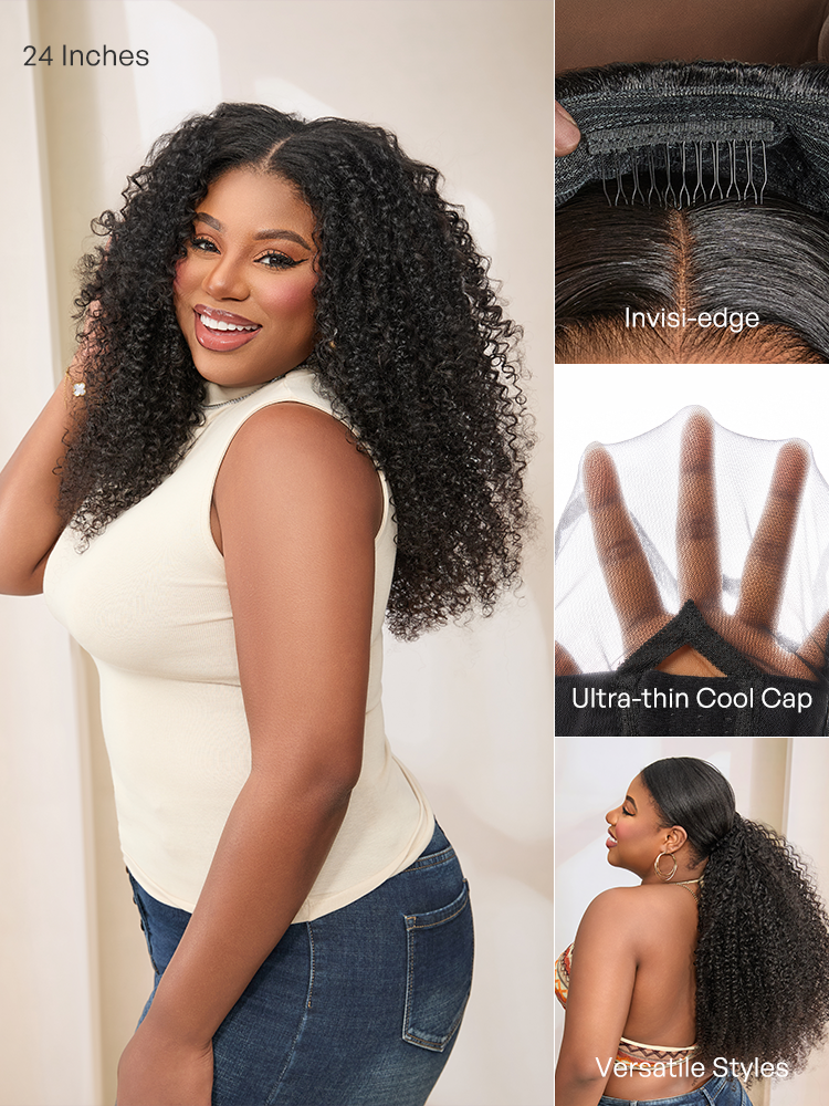 Luvme Too Easy Texture™ 3-In-1 Half Wig 180% Density Kinky Curly Glueless Flexi-Fit Drawstring Wig