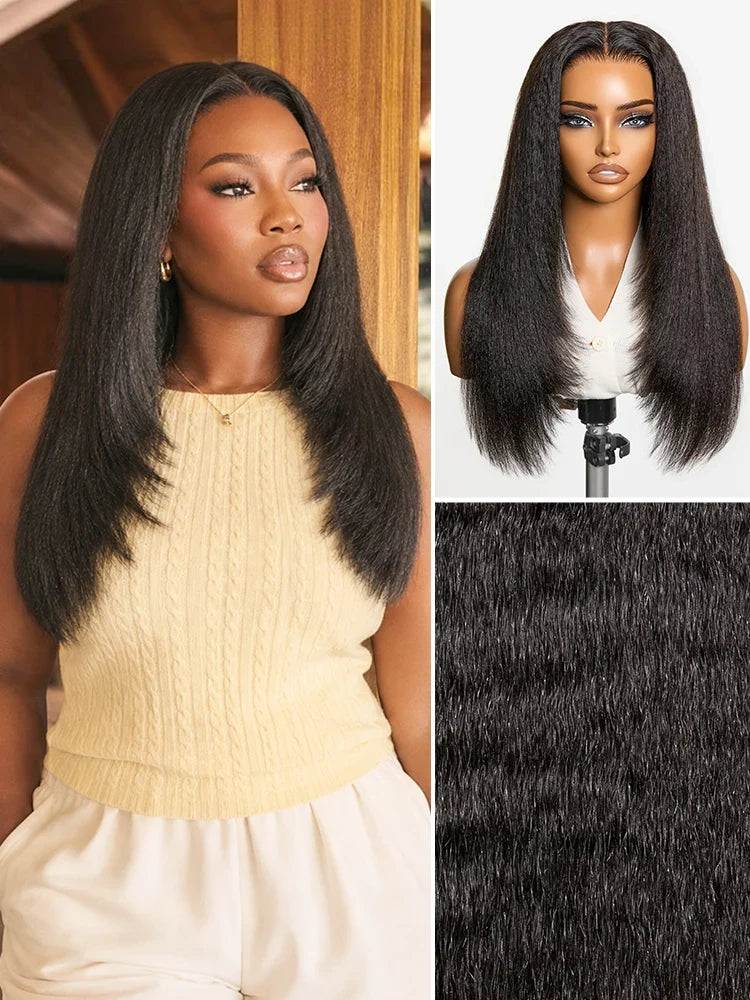 Luvme All-Day Comfort™ Wig 180% Density Butterfly Cut Layered Light Yaki Straight Glueless 7x6 Closure HD Lace Human Hair Wig Pre-Cut Lace