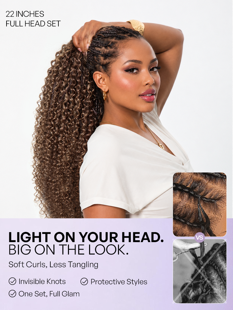 Miracle Knots Colored Crochet Hair Wet and Wavy Highlights | Mix Brown for for Boho Braids | Crochet Weaves | Fulani Braids | Twists Pre-Separated Lightweight Full & Soft Pre-Looped Human Hair Extensions Protective Style