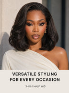 3-In-1 Half Wig 180% Density Kinky Straight Bob Glueless Flexi-Fit Drawstring Wig