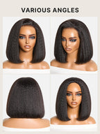 3-In-1 Half Wig 180% Density Kinky Straight Bob Glueless Flexi-Fit Drawstring Wig