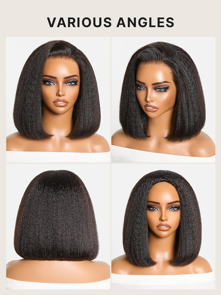 3-In-1 Half Wig 180% Density Kinky Straight Bob Glueless Flexi-Fit Drawstring Wig