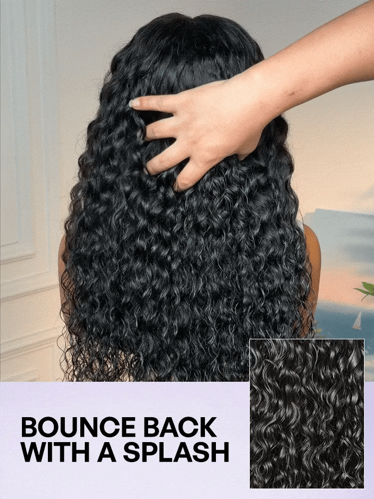PreMax 180% Density Water Wave Glueless Flexi-Fit Drawstring 13x4 Frontal Lace Fluffy Curly Pre-Cut Lace Wig. 360-Like Design Allows Ponytail & Updo