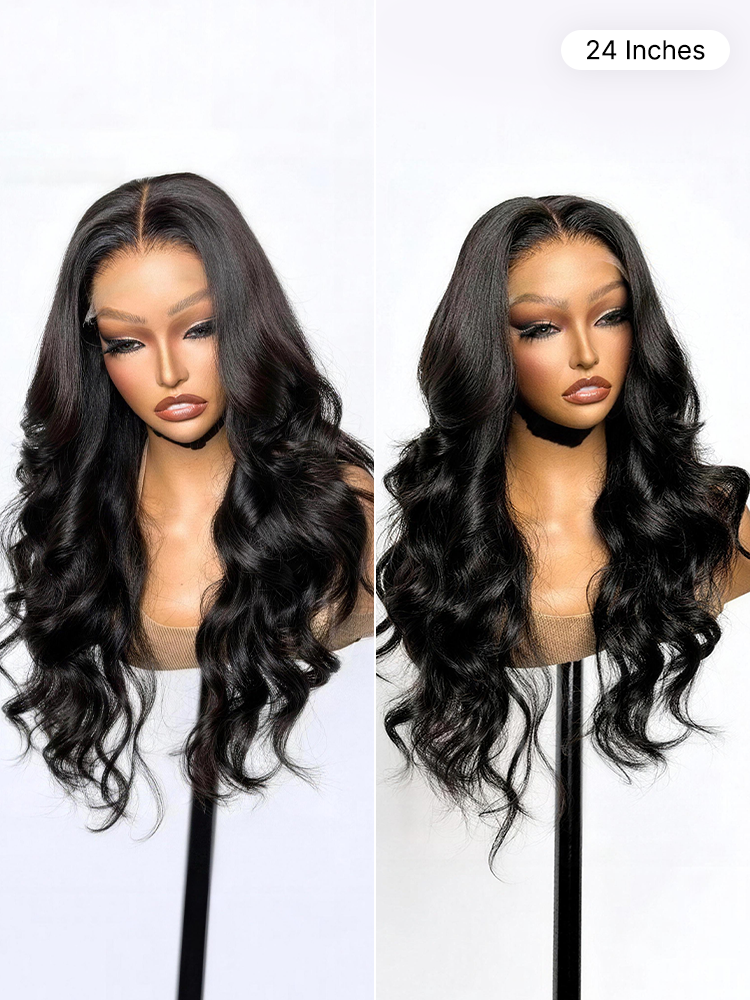 Jet Black Loose Body Wave Glueless 5x5 Closure Lace Wig 100% Human Hair