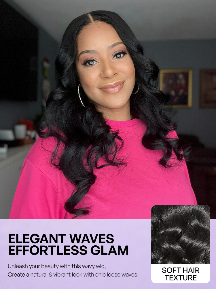 Jet Black Loose Body Wave Glueless 5x5 Closure Lace Wig 100% Human Hair