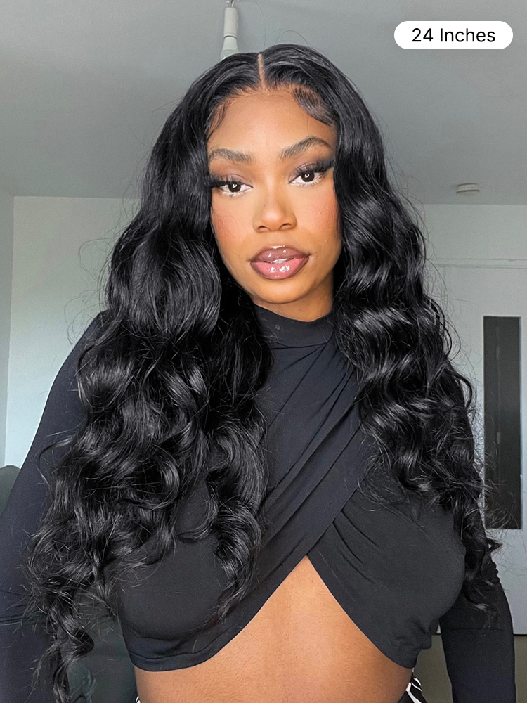 Jet Black Loose Body Wave Glueless 5x5 Closure Lace Wig 100% Human Hair