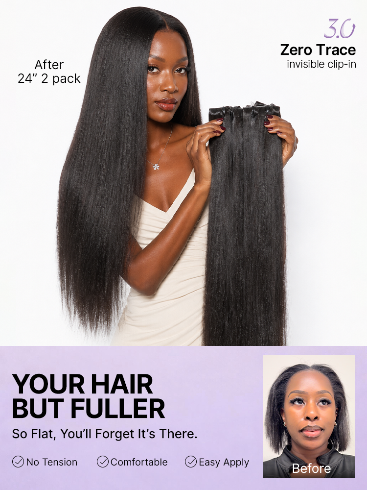 Yaki Straight 0.59mm Zero Trace Invisible Clip in Hair Extensions 100g 7pcs / 6pcs Seamless Blend & Lightweight for Daily Styling