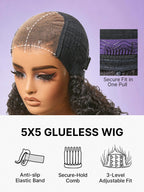 Beginner Friendly 200% Density Kinky Curly with Bangs Glueless 5x5 Closure Pre-Cut Lace Wig All Head Sizes Fit Cap