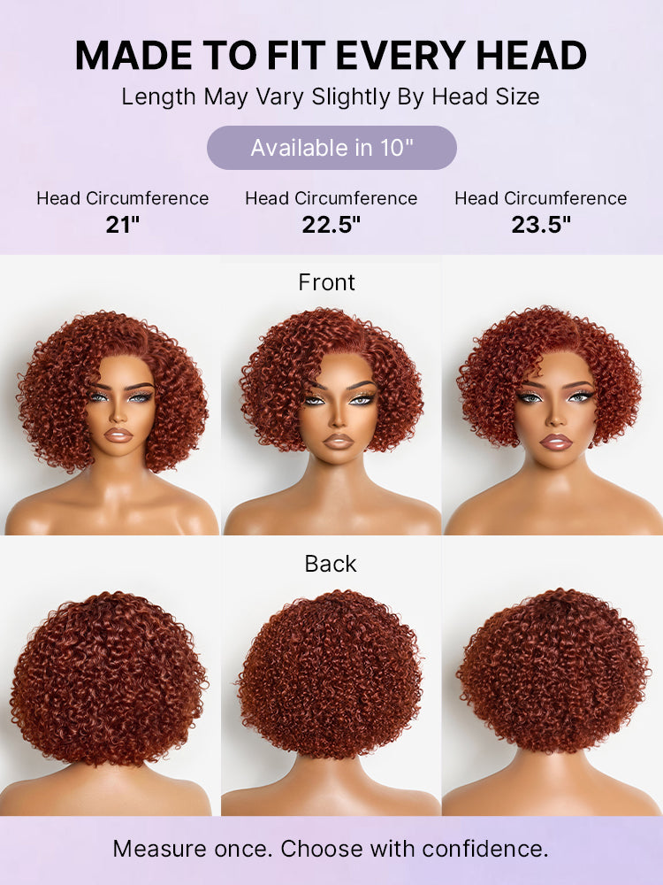 Trendy Copper Red Glueless Minimalist HD Lace Curly Bob Wig Pre-Cut Lace