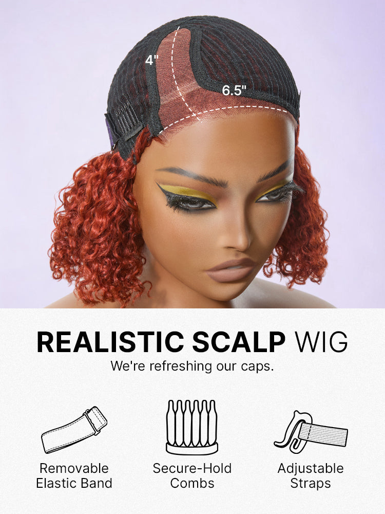Trendy Copper Red Glueless Minimalist HD Lace Curly Bob Wig Pre-Cut Lace