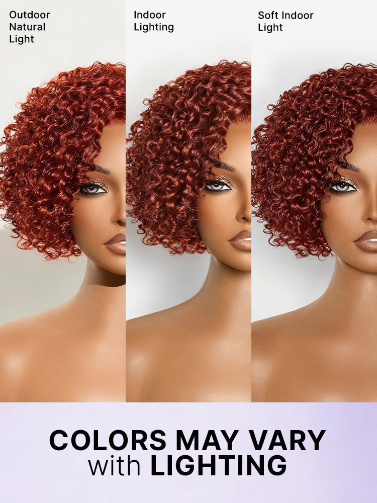 Trendy Copper Red Glueless Minimalist HD Lace Curly Bob Wig Pre-Cut Lace
