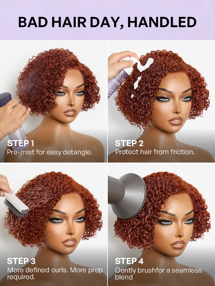 Trendy Copper Red Glueless Minimalist HD Lace Curly Bob Wig Pre-Cut Lace