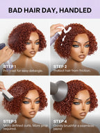 Trendy Copper Red Glueless Minimalist HD Lace Curly Bob Wig Pre-Cut Lace