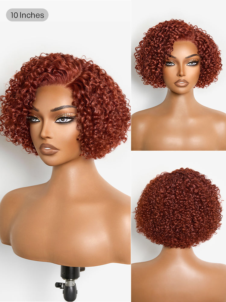 Trendy Copper Red Glueless Minimalist HD Lace Curly Bob Wig Pre-Cut Lace
