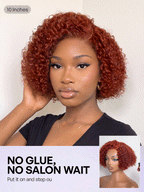 Trendy Copper Red Glueless Minimalist HD Lace Curly Bob Wig Pre-Cut Lace