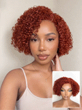 Trendy Copper Red Glueless Minimalist HD Lace Curly Bob Wig Pre-Cut Lace