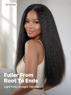 250% Density Kinky Straight Glueless V Part Wig 100% Human Hair with Flexi‑Fit Drawstring
