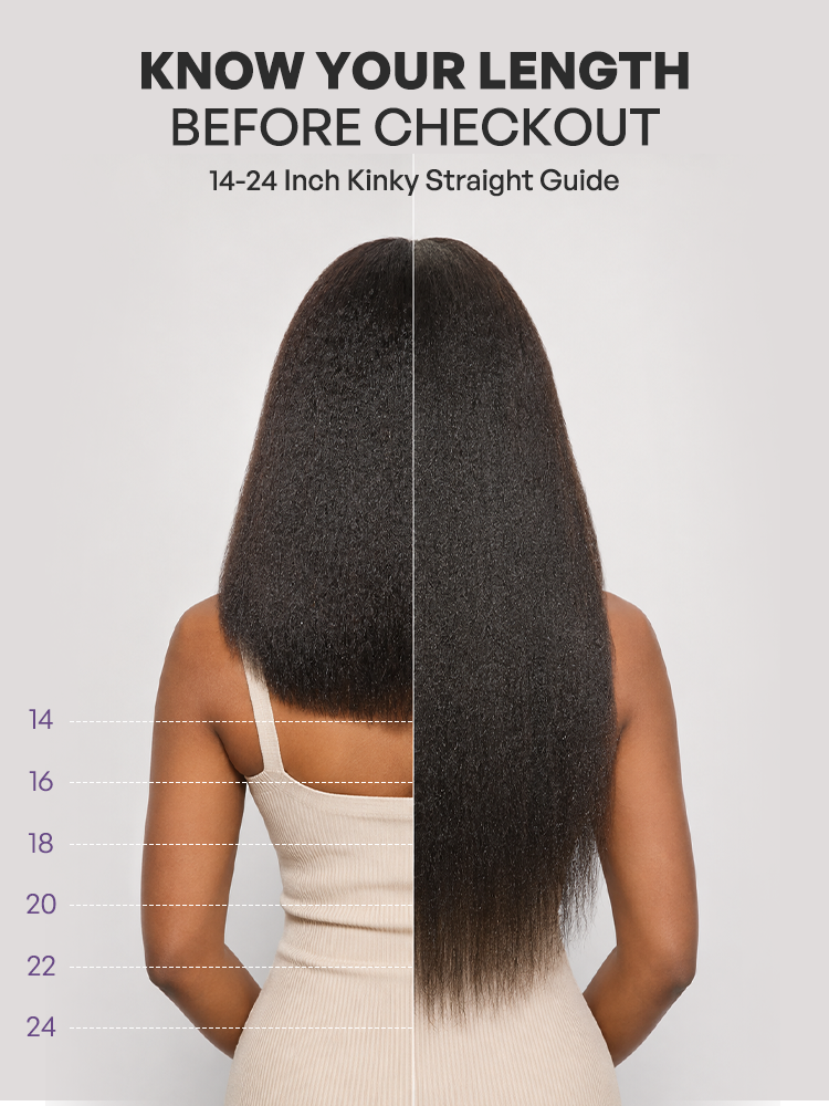 250% Density Kinky Straight Glueless V Part Wig 100% Human Hair with Flexi‑Fit Drawstring