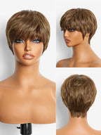 Throw On & Go Short Cut with Bangs Wig Ultra Comfort Skin-Like Soft Care Glueless Wig Hair Loss Friendly