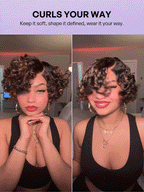 Natural Black / Brown Highlight Water Wave Pixie Cut Glueless Minimalist HD Lace Short Curly Wig