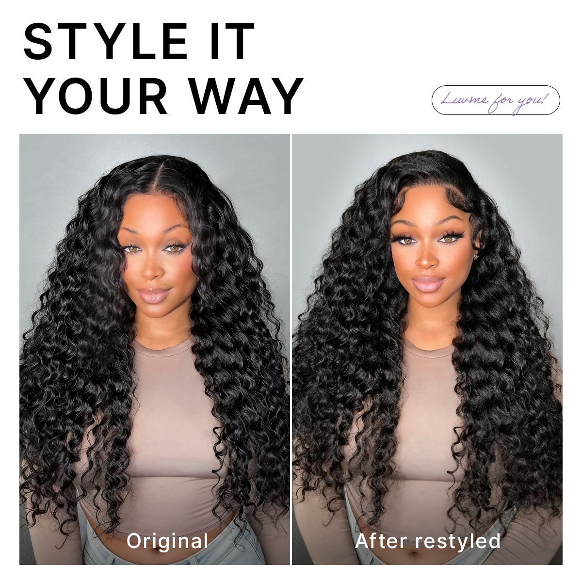 PreMax 180% / 250% Density Water Wave Glueless Flexi-Fit Drawstring 13x4 Frontal Lace Fluffy Curly Wig Pre-Cut Lace