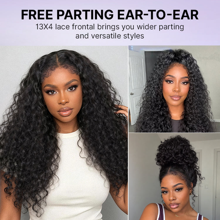 PreMax 180% / 250% Density Water Wave Glueless Flexi-Fit Drawstring 13x4 Frontal Lace Fluffy Curly Wig Pre-Cut Lace
