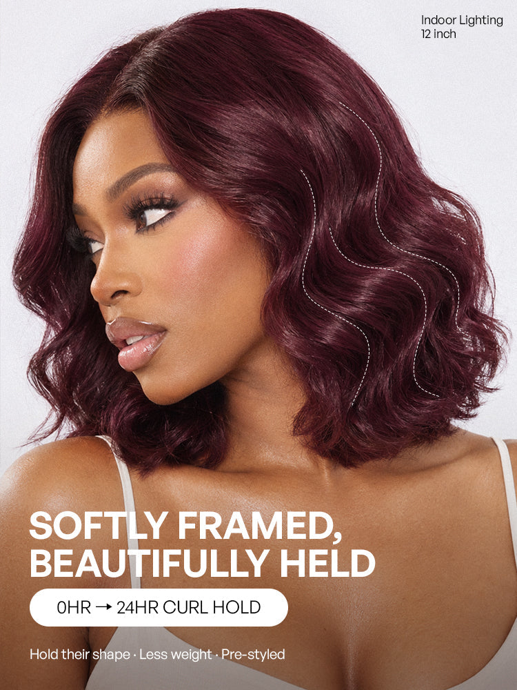 Dark Plum 99J Color Wig Loose Wave Minimalist HD Lace Glueless Mid Part Short Wig Pre-cut Lace
