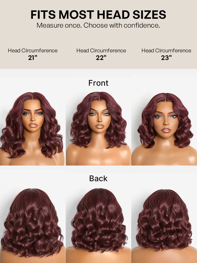 Dark Plum 99J Color Wig Loose Wave Minimalist HD Lace Glueless Mid Part Short Wig Pre-cut Lace
